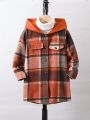 SHEIN Kids EVRYDAY Young Boy Plaid Print Hooded Coat Without Sweater