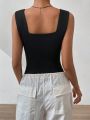 SHEIN EZwear Solid Scoop Neck Tank Bodysuit