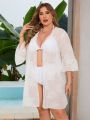 SHEIN Swim BohoFeel Plus Size Women'S Botanical Mesh Kimono Robe