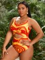 SHEIN Swim SXY Women's Plus Size Tie Dye Cutout One Piece Swimsuit