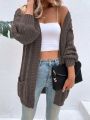 SHEIN LUNE Dual Pocket Cable Knit Drop Shoulder Duster Cardigan