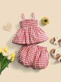 SHEIN Baby Girl Plaid Casual Comfortable Outfit