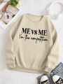 Casual Round Neck Sweatshirt With Text Graphic