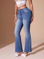 SHEIN BAE Water Washed Boot Cut Jeans With Tie-up Design