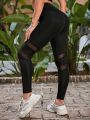 Yoga Basic Yoga Leggings Breathable Contrast Mesh Athletic Tights With Phone Pocket