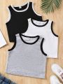 SHEIN Kids HYPEME Big Girls' Casual Street Style Multi-Color Three Piece Set, Including Color Block Vest