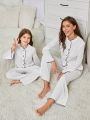 Women's Texture Contrast Trim Bell Sleeve Homewear Set, Mommy And Me Matching Outfits (2 Sets Are Sold Separately)