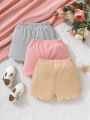 Baby 3pcs Bow Front Lettuce Trim Shorts