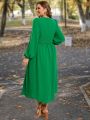 SHEIN LUNE Plus Size Solid Color Lantern Sleeve Dress