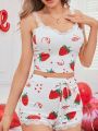 Women's Strawberry Print Pajama Set