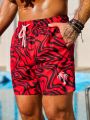 Men'S Abstract Fluid Print Drawstring Beach Shorts