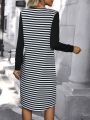 SHEIN LUNE Striped Color Block V-Neck Dress