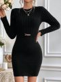 SHEIN Frenchy Women's Solid Color Slim Fit Short Knitted Sweater Dress