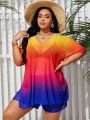 SHEIN Swim Vcay Plus Size Women's Ombre V-Neck Kaftan Maxi Dress