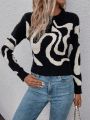 SHEIN Privé Graphic Pattern Polo Neck Sweater