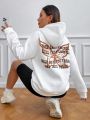 Women's Simple And Cute Hooded Sweatshirt With Butterfly And Letter Pattern