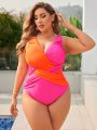 SHEIN Swim Vcay Plus Size Color Blocking Cross Front One Piece Swimsuit