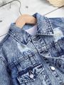 Tween Girl Denim Jacket With Frayed Hem And Pleated Skirt Set