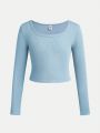 SHEIN 3pcs Tween Girls' Daily Casual Solid Color Long Sleeve Knitted T-Shirt