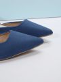 Fashionable Pointed Toe Satin Mule Sandals With Back Strap, Versatile Denim Blue Slippers