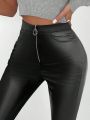 SHEIN Essnce Pu Leather Skinny Pants With Zipper Fly