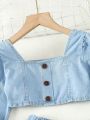 Girls' Casual Fashionable Denim Outfit For Daily Wear