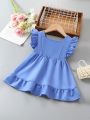 Infant Girl Square Neck Ruffle Trim Decor Dress