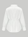 Plus Size Lantern Sleeve Solid Color Shirt