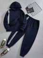 SHEIN Coolane Plus Size Side Stripe Hoodie And Sweatpants Two Piece Set