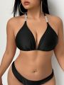 SHEIN Swim Classy Plus Size Pearl Decorated Halter Bikini Top