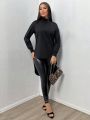 SHEIN SXY Turtleneck Drop Shoulder Sleeve Sweatshirt