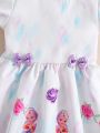SHEIN Kids QTFun Young Girls' Flower Printed Princess Dress, Summer Performance Wear