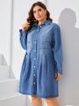 SHEIN LUNE Plus Size Women'S Denim Shirt Dress