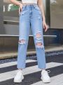 SHEIN Teen Girl Ripped Straight Leg Jeans