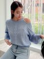 DAZY Cold Shoulder Cable Knit Sweater