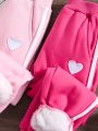SHEIN Kids EVRYDAY Toddler Girls' Fleece-lined Heart Patch Joggers
