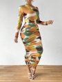 SHEIN SXY Tie Dye Slim Fit Dress