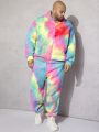 SHEIN Extended Sizes Men Plus Tie Dye Drop Shoulder Hooded Jacket & Pants