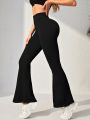 Solid Flare Leg Sports Pants