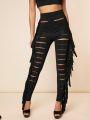 Asavvy Ladder Cut Out Fringe Skinny Pants