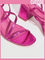 Cuccoo Everyday Collection Woman Shoes  Valentine Day Sling Back Detail Hot Pink Chunky Heel Sandals