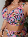 SHEIN Swim Vcay Plus Size Women'S Floral Printed Swimsuit Set