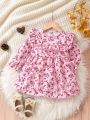 Baby Girl Floral Print Lace Decorative Dress