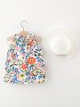 Newborn Baby Girls' Sweet Flower Printed Sleeveless Dress For Summer