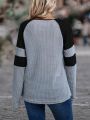 Colorblock Notched Neck Raglan Sleeve Tee