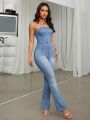 SHEIN ICON Strapless Washed Denim Jumpsuit