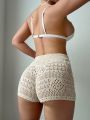 SHEIN Swim Vcay 1pc Women's Drawstring Waist Hollow Out Knit Cover Up Shorts