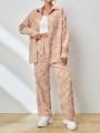 SHEIN Essnce Drop Shoulder Fuzzy Coat & Pants