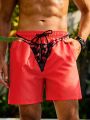 SHEIN Men's Color Blocking Printed Drawstring Waist Beach Shorts