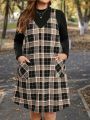 SHEIN LUNE Plus Size Women's Plaid Overalls Dress With Double Pockets